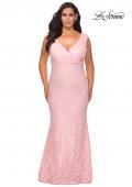 Picture of: Curvy Stretch Lace Dress with V-Neck and Rhinestones in Light Pink, Style: 28837, Detail Picture 3