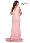 Picture of: Curvy Stretch Lace Dress with V-Neck and Rhinestones in Light Pink, Style: 28837