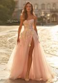 Picture of: Floral Corset Tulle Gown with High Slit and Lace-Up Back in Light Pink, Style: 33432, Main Picture