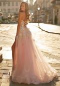 Picture of: Floral Corset Tulle Gown with High Slit and Lace-Up Back in Light Pink, Style: 33432, Back Picture