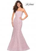 Picture of: Long Mermaid Metallic Lace Strapless Prom Dress in Light Pink, Style: 27267, Detail Picture 1