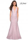 Picture of: Metallic Lace Halter Long Prom Dress with Open Back in Light Pink, Style: 27228, Detail Picture 2