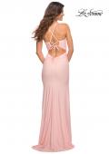 Picture of: Long Pastel Dress with Flattering Ruching and Slit in Light Pink, Detail Picture 3
