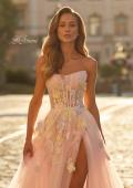 Picture of: Floral Corset Tulle Gown with High Slit and Lace-Up Back in Light Pink, Style: 33432, Detail Picture 3