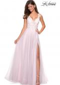 Picture of: Floor Length Tulle Gown with Plunging Lace Bodice in Light Pink, Style: 27621, Detail Picture 4