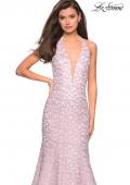 Picture of: Metallic Lace Halter Long Prom Dress with Open Back in Light Pink, Style: 27228, Detail Picture 5