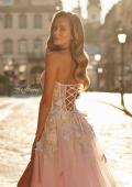 Picture of: Floral Corset Tulle Gown with High Slit and Lace-Up Back in Light Pink, Style: 33432, Detail Picture 5