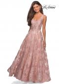 Picture of: Floral A Line Dress with Sheer Bodice and V Back in Light Pink, Style: 27505, Detail Picture 6