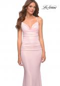 Picture of: Metallic Jersey Long Dress with Draped Neckline and Train in Pink, Style: 30633, Detail Picture 6