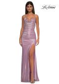 Picture of: Metallic Rhinestone Jersey Dress with Ruching and Low Back in Light Pink, Style: 32835, Detail Picture 7