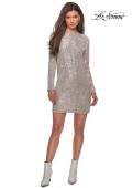 Picture of: Long Sleeve Sequined Shift Homecoming Dress in Light Silver, Style: 28194, Main Picture