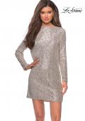 Picture of: Long Sleeve Sequined Shift Homecoming Dress in Light Silver, Style: 28194, Detail Picture 10