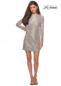 Picture of: Long Sleeve Sequined Shift Homecoming Dress in Light Silver, Style: 28194, Detail Picture 7
