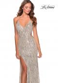 Picture of: Long Fringe Sequin Prom Dress with Cut Outs in Light Silver, Style: 28609, Main Picture
