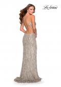 Picture of: Long Fringe Sequin Prom Dress with Cut Outs in Light Silver, Style: 28609, Back Picture