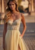 Picture of: Tulle Dress with Full Skirt and Sheer Lace Bodice in Pale Yellow, Style: 32306, Main Picture