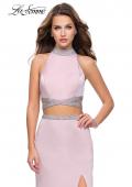 Picture of: Two Piece Prom Gown with Beaded Choker and Leg Slit in Light Blush, Style: 25746, Detail Picture 1