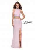 Picture of: Two Piece Prom Gown with Beaded Choker and Leg Slit in Light Blush, Style: 25746, Detail Picture 2