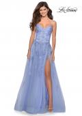Picture of: Floral Lace Tulle A-line Gown with Side Leg Slit in Lilac Mist, Style: 28952, Main Picture