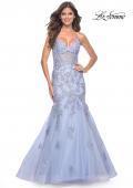 Picture of: Mermaid Lace Embellished Gown with Illusion Top in Lilac Mist, Style: 32004, Main Picture