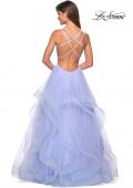 Picture of: Long Tulle Evening Gown with Plunging Neckline in Lilac Mist, Style: 27628, Back Picture