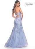 Picture of: Mermaid Lace Embellished Gown with Illusion Top in Lilac Mist, Style: 32004, Back Picture
