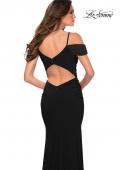 Picture of: Jersey Long Dress with Ruching and Open Back in Black, Style 29358, Detail Picture 2