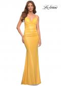 Picture of: Metallic Jersey Long Dress with Draped Neckline and Train in Yellow, Style: 30633, Detail Picture 3