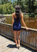 Picture of: Rhinestone Lace Short Dress with Bustier Top in Marine Blue, Style: 32631, Detail Picture 2