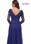 Picture of: Long Sleeve Lace and Tulle Dress with V Neckline in Marine Blue, Style: 30795, Detail Picture 8