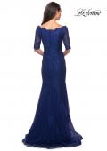Picture of: Floor Length Lace Dress with Rhinestone Accents in Marine Blue, Style: 26943, Back Picture