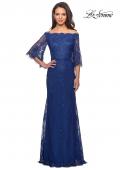 Picture of: Long Lace Gown with Off the Shoulder Flare Sleeves in Marine Blue, Style: 25317, Detail Picture 2
