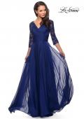 Picture of: Floor Length Chiffon Dress with Lace Sleeves in Marine Blue, Style: 27153, Detail Picture 4