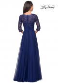 Picture of: Floor Length Chiffon Dress with Lace Sleeves in Marine Blue, Style: 27153, Detail Picture 5