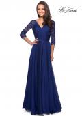 Picture of: Floor Length Chiffon Dress with Lace Sleeves in Marine Blue, Style: 27153, Detail Picture 6