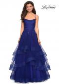 Picture of: Layered Tulle Dress with Lace Detail and Strappy Back in Marine Blue, Style: 27694, Main Picture