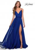 Picture of: Chiffon Prom Dress with Pleated Bodice and Pockets in Marine Blue, Style: 28611, Main Picture