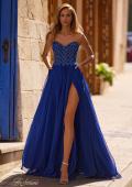 Picture of: Chiffon Gown with High Slit and Strapless Lace Top in Marine Blue, Style 32804, Main Picture