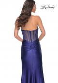 Picture of: Stretch Satin Gown with Sweetheart Top and Illusion Back in Blue, Style: 32159, Detail Picture 8