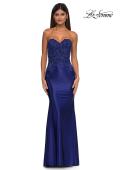 Picture of: Strapless Satin Dress with Lace Top and Sweetheart Neckline in Marine Blue, Style: 32582, Detail Picture 8