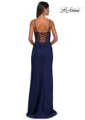 Picture of: Jersey Prom Dress with Unique Ruched Waist and Lace Up Back in Marine Blue, Style: 32977, Detail Picture 8