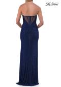 Picture of: Strapless Rhinestone Gown with Sheer Corset Back and High Slit in Marine Blue, Style: 33303, Detail Picture 8