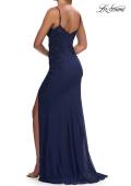 Picture of: Rhinestone Lace Jersey Gown with High Slit in Marine Blue, Style: 33587, Detail Picture 8