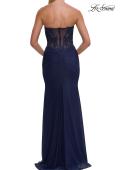 Picture of: Strapless Sheer Corset Gown with Beaded Lace and High Slit in Marine Blue, Style: 33472, Detail Picture 9