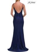 Picture of: Rhinestone Lace Gown with Draped Neckline and Open Back in Marine Blue, Style: 33264, Detail Picture 11