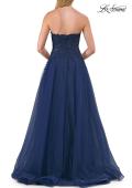 Picture of: Illusion Embroidered Lace Tulle Gown with Slit in Marine Blue, Style: 33551, Detail Picture 11