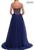 Picture of: Strapless Corset Gown with Tulle Skirt and High Slit in Marine Blue, Style: 33491, Detail Picture 12
