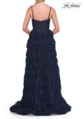 Picture of: Tiered Lace A-Line Gown with Corset Bodice and Slit in Marine Blue, Style: 33525, Detail Picture 13