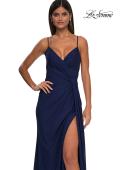 Picture of: Jersey Prom Dress with Unique Ruched Waist and Lace Up Back in Marine Blue, Style: 32977, Detail Picture 14