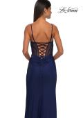 Picture of: Jersey Prom Dress with Unique Ruched Waist and Lace Up Back in Marine Blue, Style: 32977, Detail Picture 15